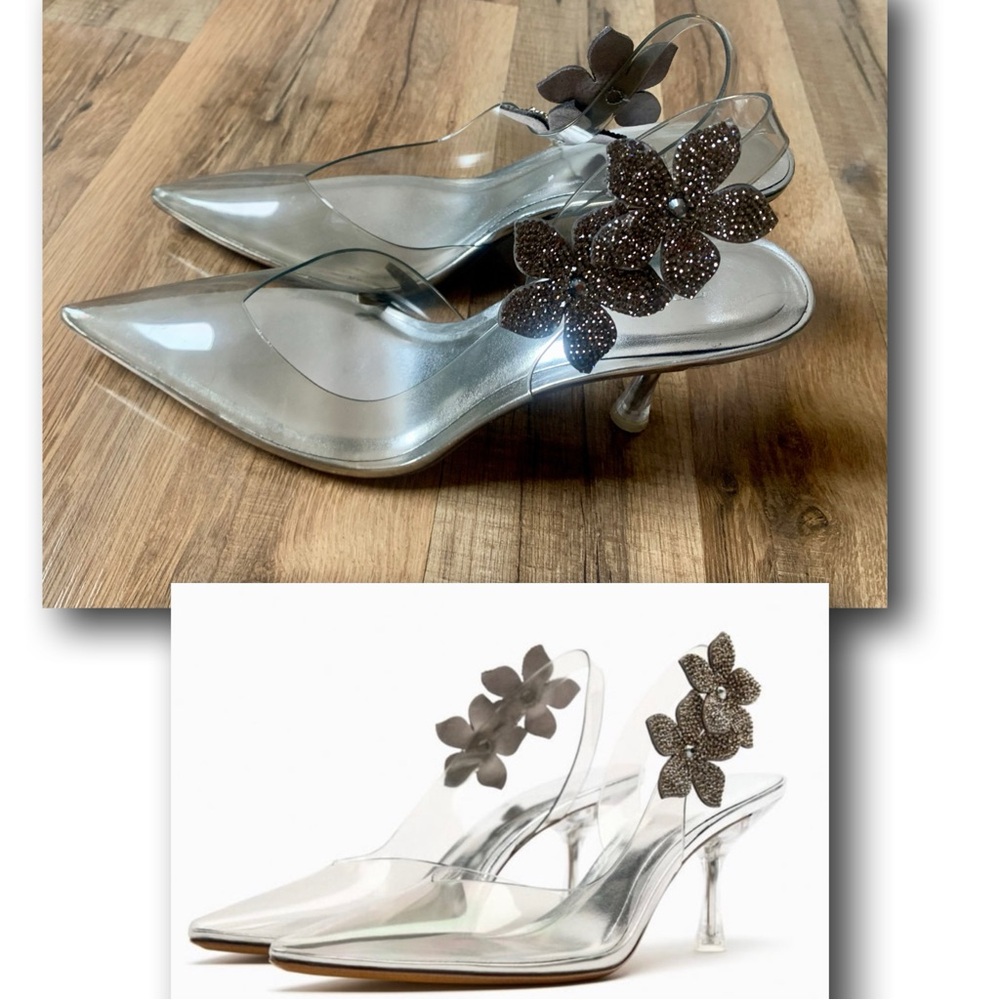 Zara Vinyl Clear Floral Heels EU39 US9